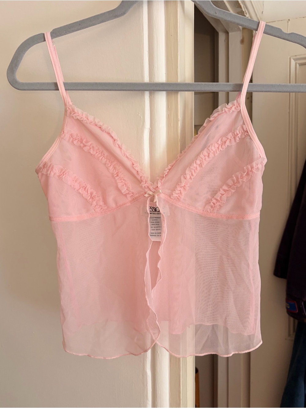 Vintage 90s / Early 2000s Jessica Intimates Sheer Pink Mesh Cami Top